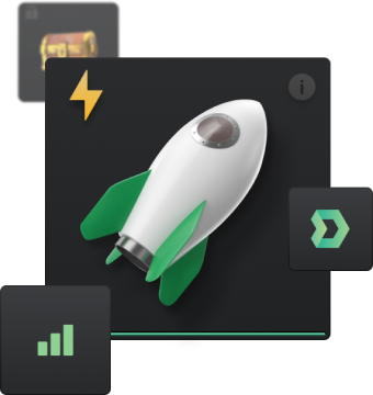 Image of rocket with DMarket icons